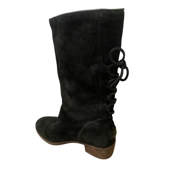UGG Cary Black Suede Leather Lace up Block Heel Mid Calf Boots 6 1005949 - Picture 7 of 12